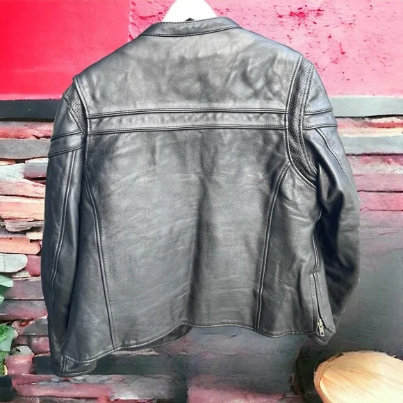 Black First classic leather gear motorcycle riding jacket with vest XL XXL - Picture 2 of 14